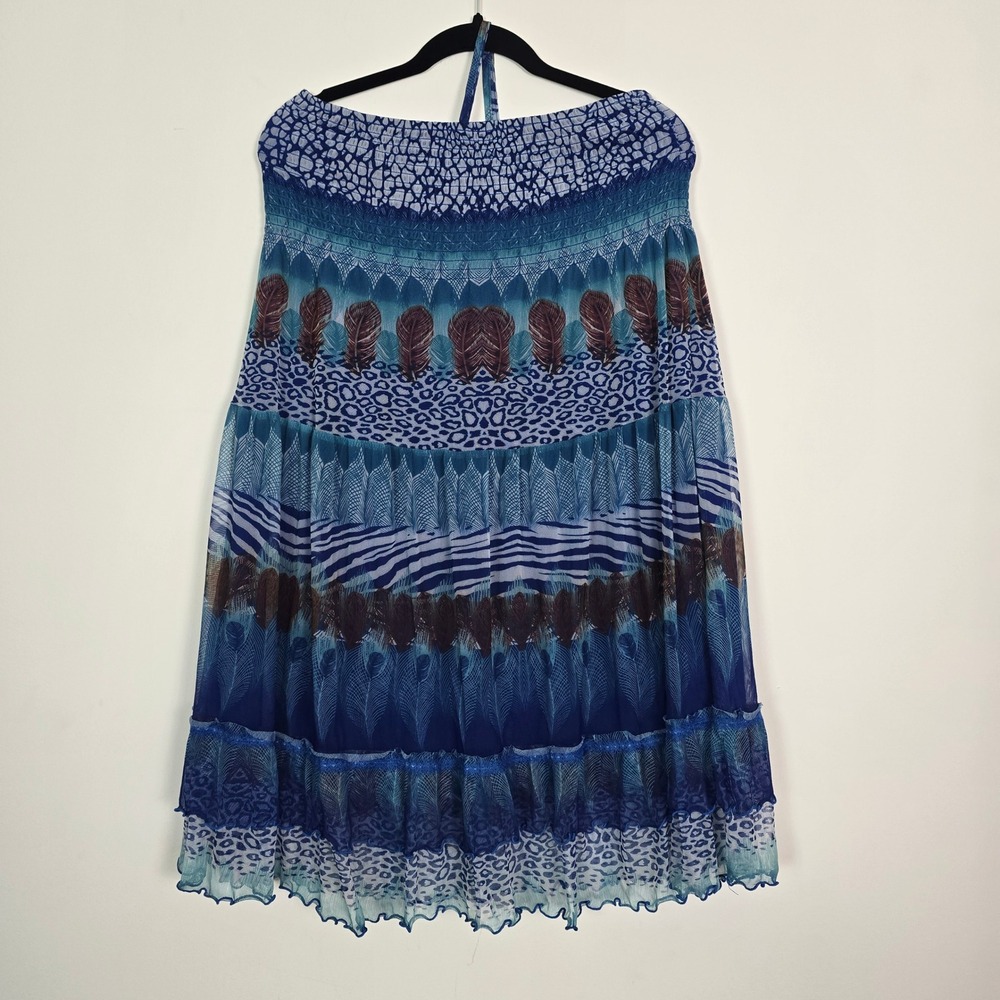 Lapis Convertible Skirt Dress L Blue Animal Peacock Print Beach Boho Gypsy Festi - Picture 1 of 9